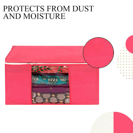 Pink Saree Storage Cover with Zip & Transparent Window