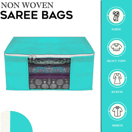 Green Saree Storage Cover with Zip & Transparent Window