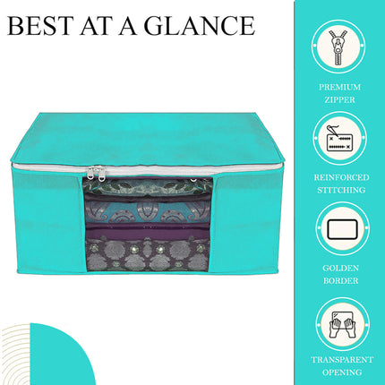 Green Saree Storage Cover with Zip & Transparent Window