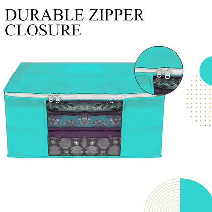 Green Saree Storage Cover with Zip & Transparent Window