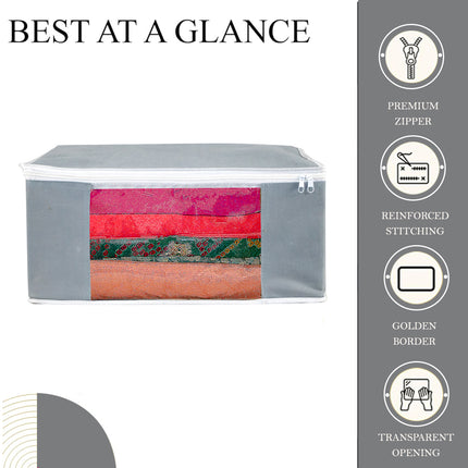 Grey Saree Storage Cover with Zip & Transparent Window