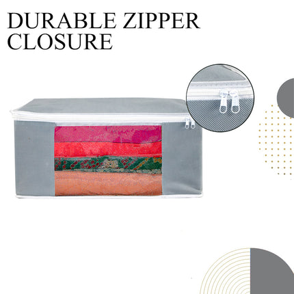 Grey Saree Storage Cover with Zip & Transparent Window