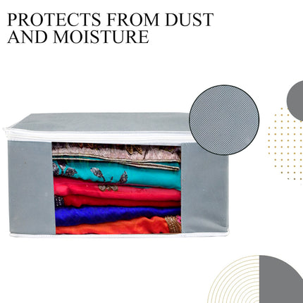 Grey Saree Storage Cover with Zip & Transparent Window