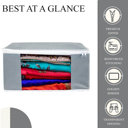 Grey Saree Storage Cover with Zip & Transparent Window