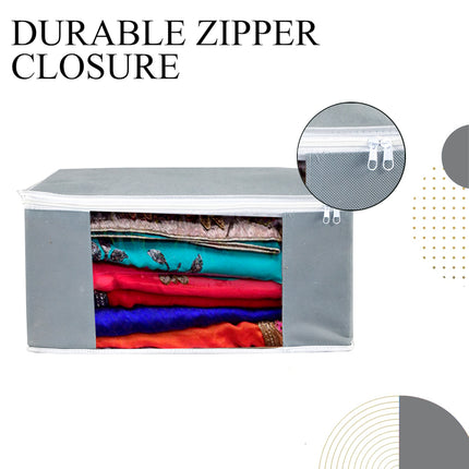 Grey Saree Storage Cover with Zip & Transparent Window