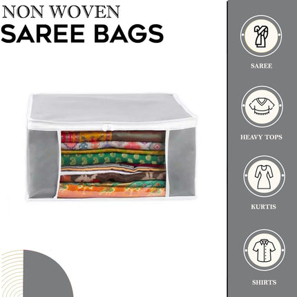 Grey Saree Storage Cover with Zip & Transparent Window