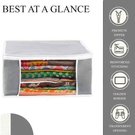 Grey Saree Storage Cover with Zip & Transparent Window