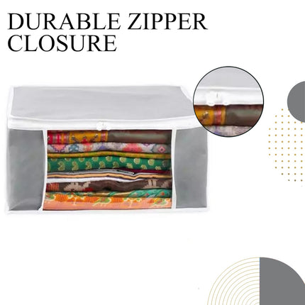 Grey Saree Storage Cover with Zip & Transparent Window