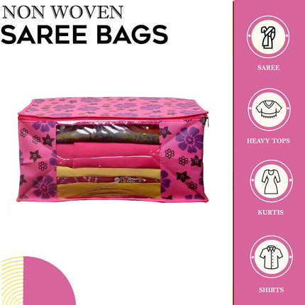 Pink Floral Printed Clothes Storage Organizer Box with Transparent Window and Zip Closure