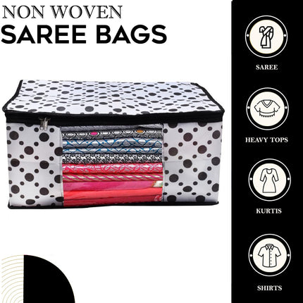 White & Black Polka Dot Printed Clothes Storage Organizer Box with Transparent Window and Zip Closure