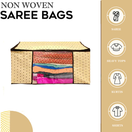 Beige Polka Dot Printed Clothes Storage Organizer Box with Transparent Window and Zip Closure