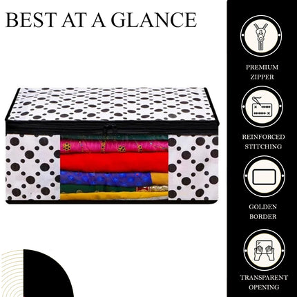 White & Black Polka Dot Printed Clothes Storage Organizer Box with Transparent Window and Zip Closure