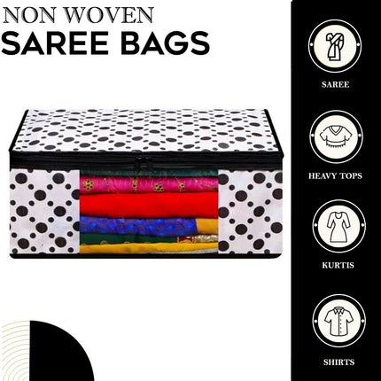 White & Black Polka Dot Printed Clothes Storage Organizer Box with Transparent Window and Zip Closure
