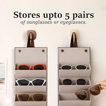 Ankit International Hanging Sunglasses Organizer | Foldable Eyeglasses Storage Case for 5 Glasses | Wall & Wardrobe Hanging Spectacle Holder | Travel Eyewear Organizer
