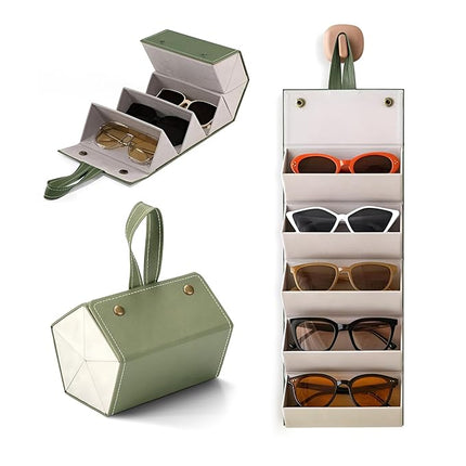 Ankit International Hanging Sunglasses Organizer | Foldable Eyeglasses Storage Case for 5 Glasses | Wall & Wardrobe Hanging Spectacle Holder | Travel Eyewear Organizer