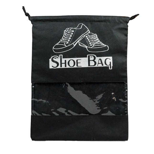 Ankit International Black Non-Woven Shoe Storage Bag with Transparent Window | Waterproof Drawstring Travel Shoe Organizer | Dustproof Footwear Cover for Men & Women Black