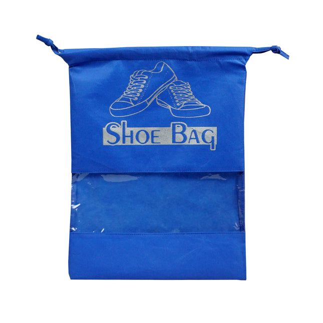 Ankit International Blue Non-Woven Shoe Storage Bag with Transparent Window | Reusable Drawstring Waterproof Travel Shoe Organizer for Men & Women Blue