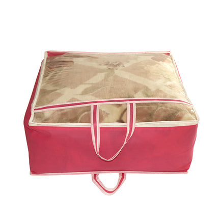 Ankit International Pink Blanket Storage Cover – Large Foldable Quilt & Comforter Storage Organizer Bag with Transparent Window, Dustproof Wardrobe Organizer