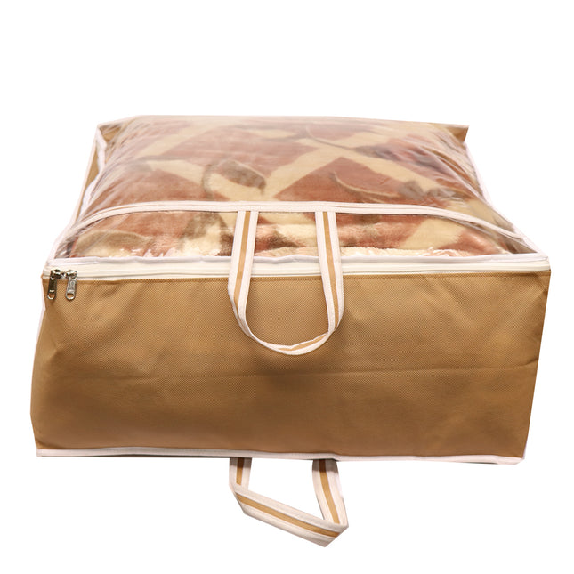 Ankit International Beige Blanket Storage Cover – Large Foldable Quilt & Comforter Storage Organizer Bag with Transparent Window, Dustproof Wardrobe Organizer