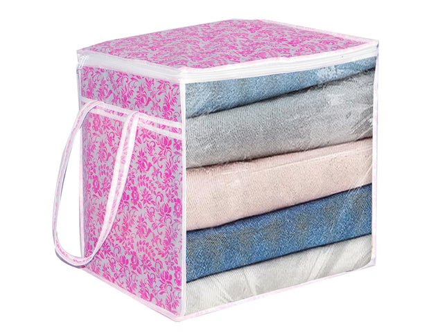 Ankit International Pink Blanket Storage Bag with Transparent Window | Foldable Clothes Organizer with Zip | Multi-Purpose Wardrobe Storage Box