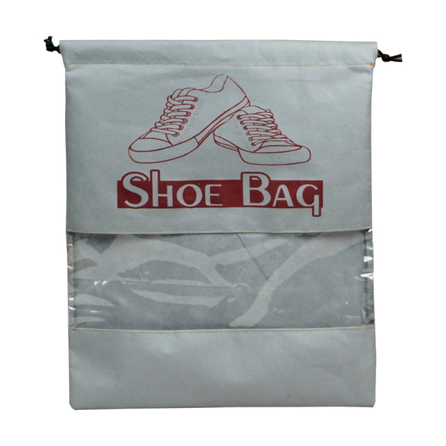 Ankit International White Non-Woven Shoe Storage Bag with Transparent Window | Reusable Dustproof Drawstring Shoe Organizer for Travel, Wardrobe & Home | Waterproof Shoe Cover for Men & Women Grey