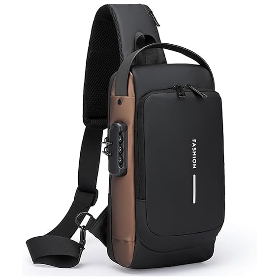 ANKIT INTERNATIONAL Waterproof Polyester Slim Unisex Crossbody Sling Bag With USB Charging Port, Backpack Men's Shoulder Bag, Travel Handbag, Hard Shell Anti-Theft Chest Bag