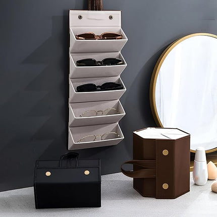 Ankit International Hanging Sunglasses Organizer | Foldable Eyeglasses Storage Case for 5 Glasses | Wall & Wardrobe Hanging Spectacle Holder | Travel Eyewear Organizer