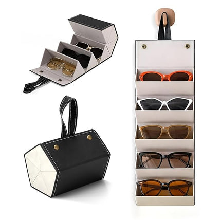 Ankit International Hanging Sunglasses Organizer | Foldable Eyeglasses Storage Case for 5 Glasses | Wall & Wardrobe Hanging Spectacle Holder | Travel Eyewear Organizer