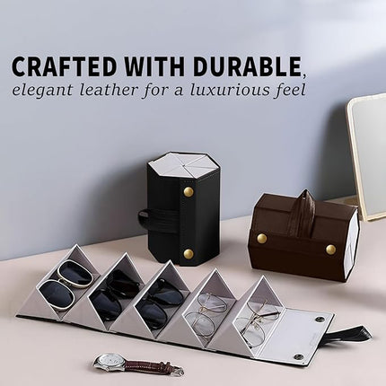 Ankit International Hanging Sunglasses Organizer | Foldable Eyeglasses Storage Case for 5 Glasses | Wall & Wardrobe Hanging Spectacle Holder | Travel Eyewear Organizer
