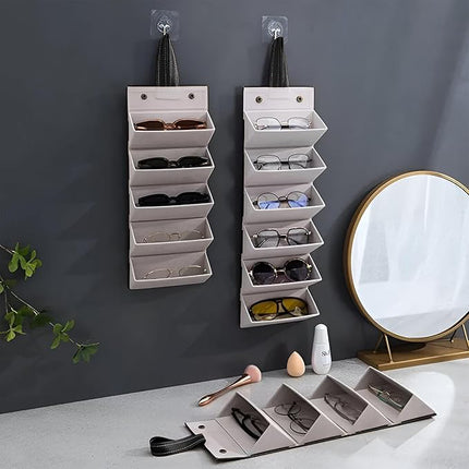 Ankit International Hanging Sunglasses Organizer | Foldable Eyeglasses Storage Case for 5 Glasses | Wall & Wardrobe Hanging Spectacle Holder | Travel Eyewear Organizer