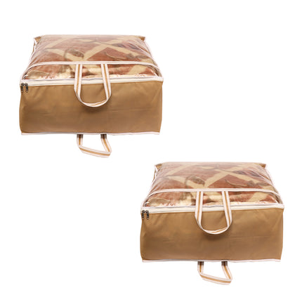 Ankit International Beige Blanket Storage Cover – Large Foldable Quilt & Comforter Storage Organizer Bag with Transparent Window, Dustproof Wardrobe Organizer