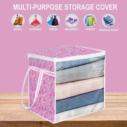 Ankit International Pink Blanket Storage Bag with Transparent Window | Foldable Clothes Organizer with Zip | Multi-Purpose Wardrobe Storage Box