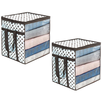 Ankit International Polka Dot Blanket Storage Bag with Transparent Window | Foldable Clothes & Quilt Organizer | Large Wardrobe Storage Box with Zipper & Handles