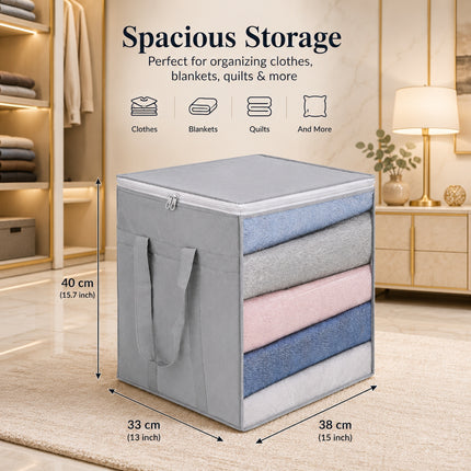 Premium Foldable Blanket Storage Bag with Transparent Window & Reinforced Handles | Large Clothes Organizer with Zipper for Wardrobe, Quilts, Comforters & Bedding (Grey)