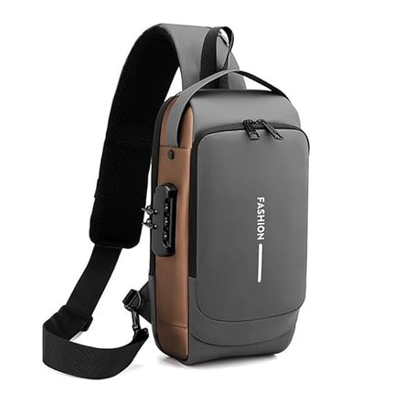 ANKIT INTERNATIONAL Waterproof Polyester Slim Unisex Crossbody Sling Bag With USB Charging Port, Backpack Men's Shoulder Bag, Travel Handbag, Hard Shell Anti-Theft Chest Bag