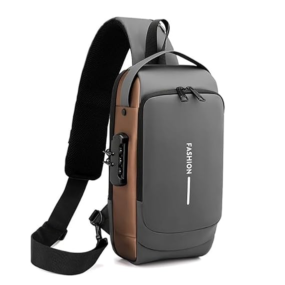 ANKIT INTERNATIONAL Waterproof Polyester Slim Unisex Crossbody Sling Bag With USB Charging Port, Backpack Men's Shoulder Bag, Travel Handbag, Hard Shell Anti-Theft Chest Bag