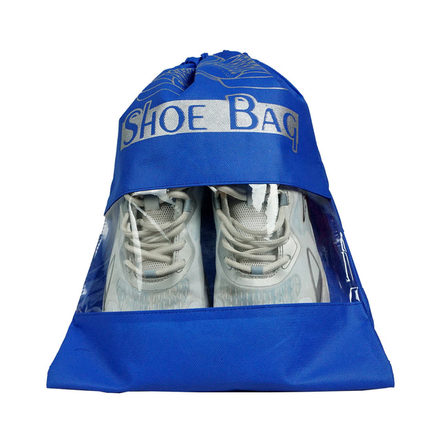 Ankit International Blue Non-Woven Shoe Storage Bag with Transparent Window | Reusable Drawstring Waterproof Travel Shoe Organizer for Men & Women Blue