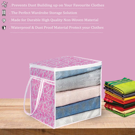 Ankit International Pink Blanket Storage Bag with Transparent Window | Foldable Clothes Organizer with Zip | Multi-Purpose Wardrobe Storage Box