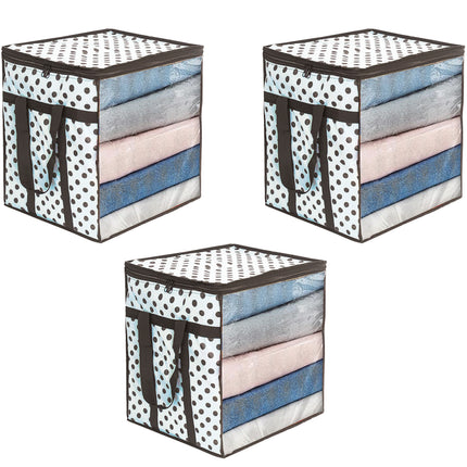 Ankit International Polka Dot Blanket Storage Bag with Transparent Window | Foldable Clothes & Quilt Organizer | Large Wardrobe Storage Box with Zipper & Handles