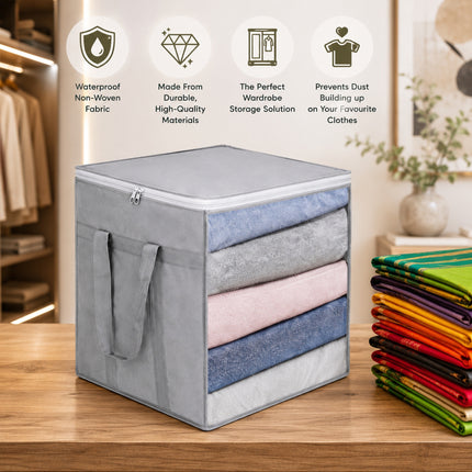 Premium Foldable Blanket Storage Bag with Transparent Window & Reinforced Handles | Large Clothes Organizer with Zipper for Wardrobe, Quilts, Comforters & Bedding (Grey)