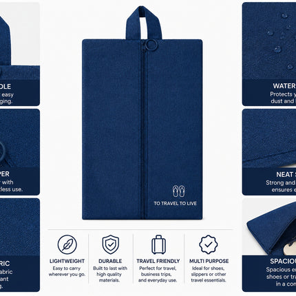 Ankit International Non-Woven Shoe Cover Bag with Handle & Zipper | Travel Shoe Organizer | Dustproof Footwear Storage Bag | Reusable Shoe Storage Pouch for Men & Women Blue