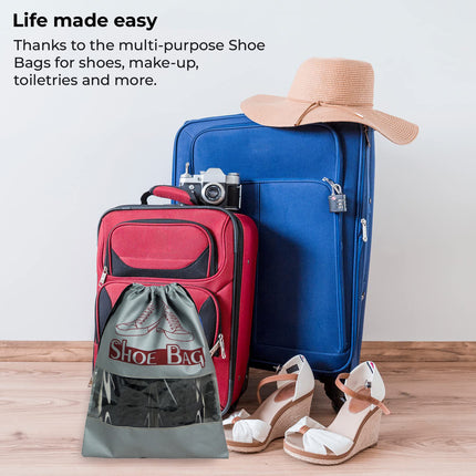 Ankit International White Non-Woven Shoe Storage Bag with Transparent Window | Reusable Dustproof Drawstring Shoe Organizer for Travel, Wardrobe & Home | Waterproof Shoe Cover for Men & Women Grey