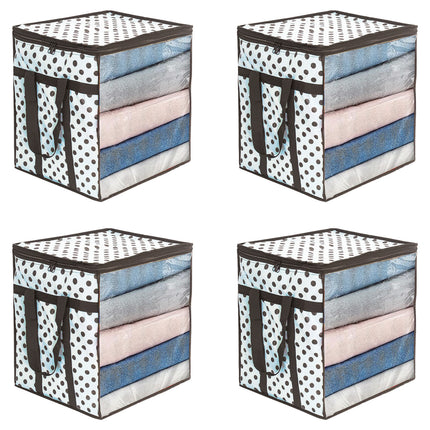 Ankit International Polka Dot Blanket Storage Bag with Transparent Window | Foldable Clothes & Quilt Organizer | Large Wardrobe Storage Box with Zipper & Handles