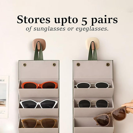 Ankit International Hanging Sunglasses Organizer | Foldable Eyeglasses Storage Case for 5 Glasses | Wall & Wardrobe Hanging Spectacle Holder | Travel Eyewear Organizer