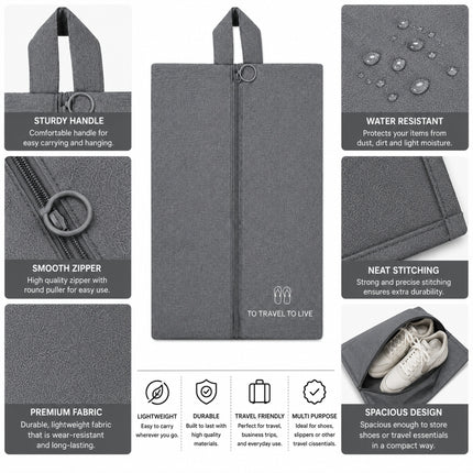 Ankit International Non-Woven Shoe Cover Bag with Handle & Zipper | Travel Shoe Organizer | Dustproof Footwear Storage Bag | Reusable Shoe Storage Pouch for Men & Women Grey