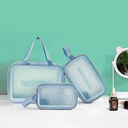 3-Piece Wash Bag Set for Travel (Blue) – Transparent