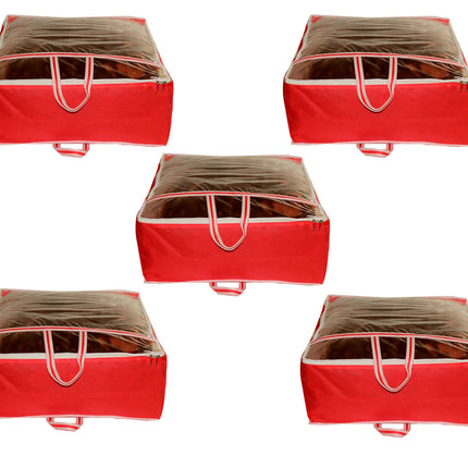 Ankit International Red Blanket Storage Cover – Large Foldable Quilt & Comforter Storage Organizer Bag with Transparent Window, Dustproof Wardrobe Organizer