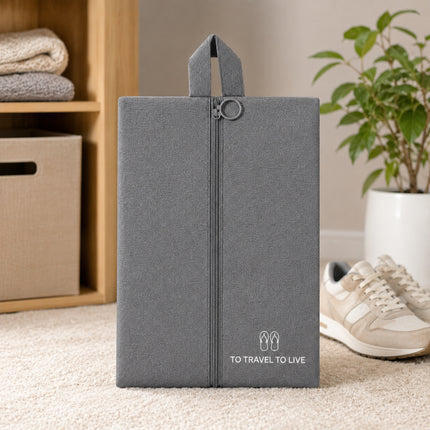 Ankit International Non-Woven Shoe Cover Bag with Handle & Zipper | Travel Shoe Organizer | Dustproof Footwear Storage Bag | Reusable Shoe Storage Pouch for Men & Women Grey