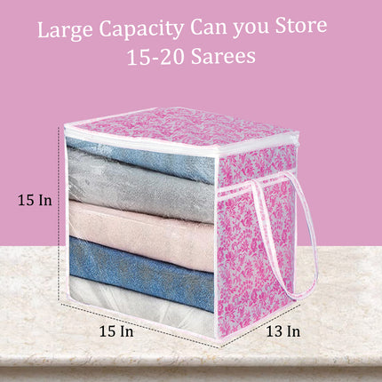Ankit International Pink Blanket Storage Bag with Transparent Window | Foldable Clothes Organizer with Zip | Multi-Purpose Wardrobe Storage Box