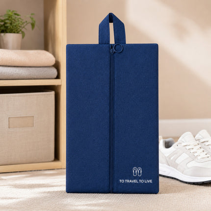 Ankit International Non-Woven Shoe Cover Bag with Handle & Zipper | Travel Shoe Organizer | Dustproof Footwear Storage Bag | Reusable Shoe Storage Pouch for Men & Women Blue